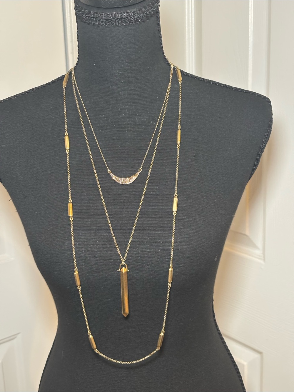 Lucky Brand Gold-Tone Layered Crescent and Bar Pendant Necklace